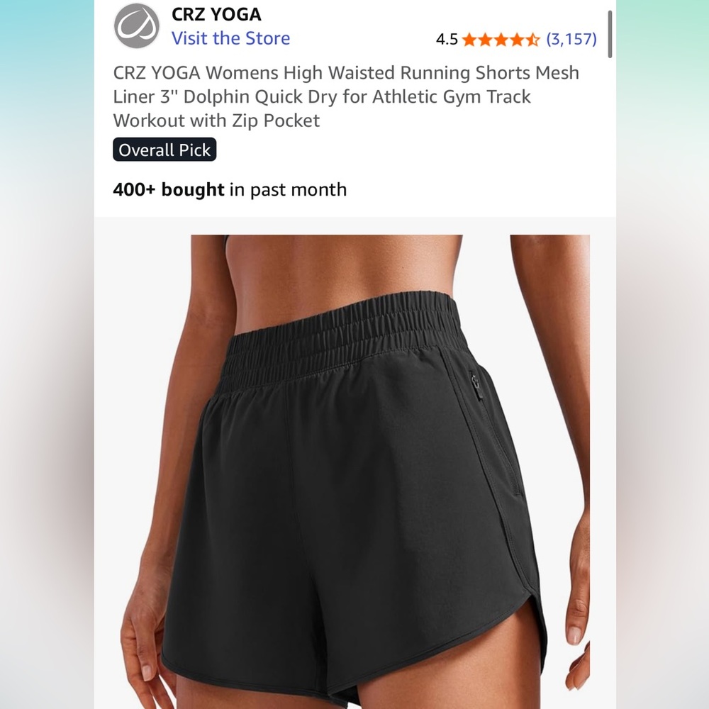 CRZ YOGA Women's Athletic Black Shorts